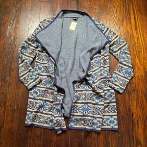 Lucky‎ Brand Cardigan Womens XL Blue Aztec Print Duster Open Sweater Stretch NWT